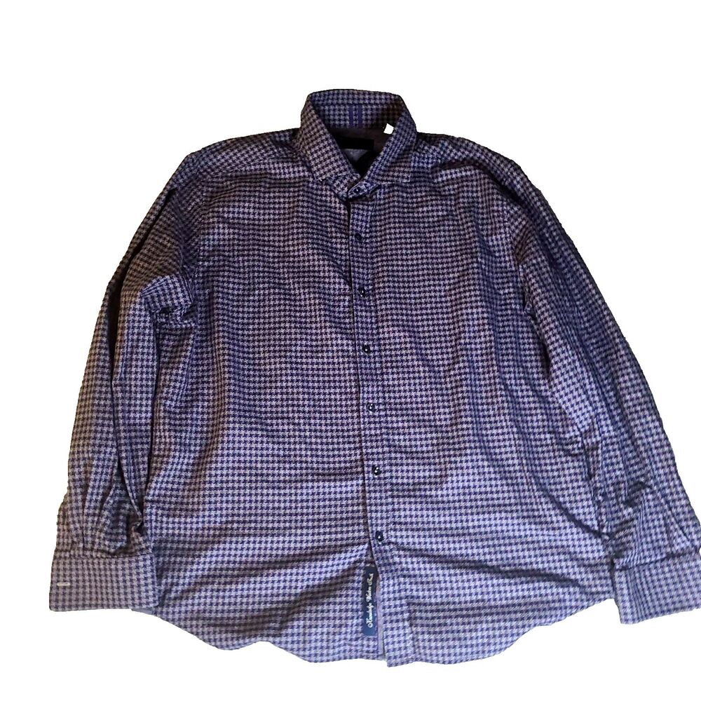 Robert Graham Long Sleeve Shirt Mens 3XL XXXL Purple/Blue Houndstooth Flip Cuff
